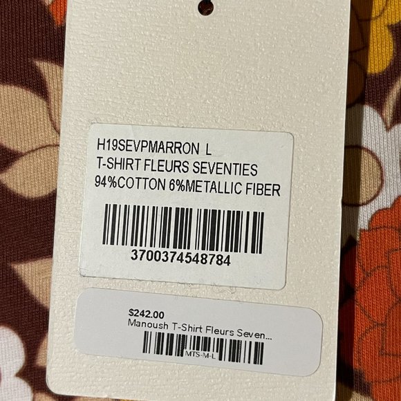 Manoush NWT vintage print cotton tee. retro 70s floral, rainbow stripes. L - Picture 10 of 14